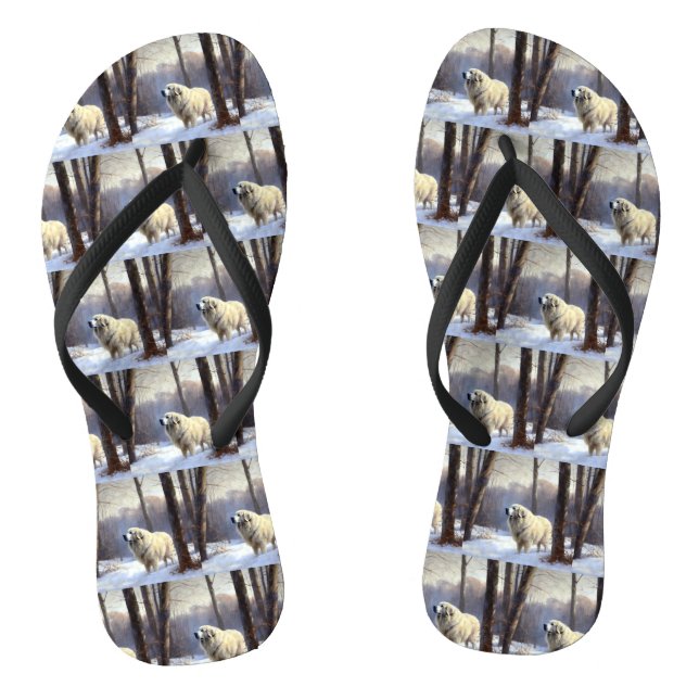Great Pyrenees Let It Snow Christmas  Flip Flops (Footbed)