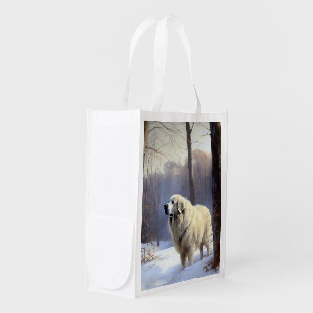 Great Pyrenees Let It Snow Christmas  Grocery Bag (Front Side)