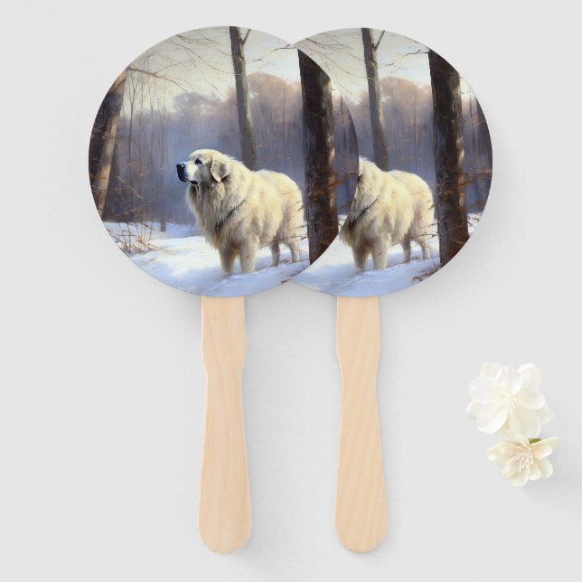 Great Pyrenees Let It Snow Christmas  Hand Fan (Front and Back)