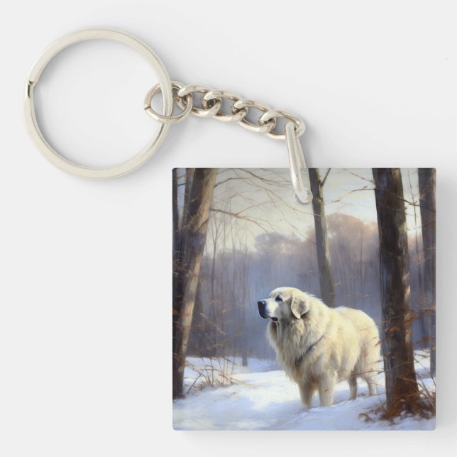 Great Pyrenees Let It Snow Christmas  Keychain (Front)
