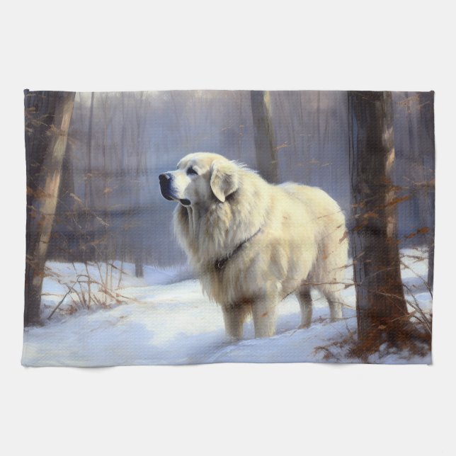 Great Pyrenees Let It Snow Christmas  Kitchen Towel (Horizontal)