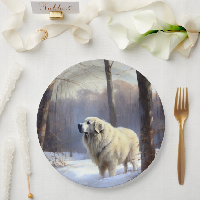 Great Pyrenees Let It Snow Christmas  Paper Plates (Wedding)