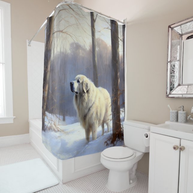 Great Pyrenees Let It Snow Christmas  Shower Curtain (In Situ)