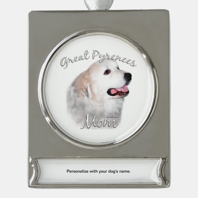 Great Pyrenees Mom 2 Silver Plated Banner Ornament (Front)