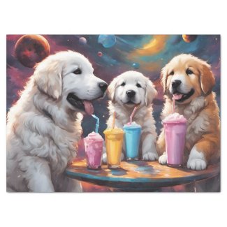 Great Pyrenees Mom and Puppies with Milkshakes