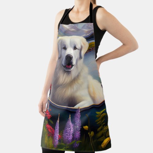 Great Pyrenees on a Paddle A Scenic Adventure Apron
