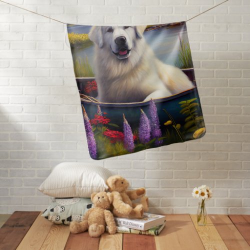 Great Pyrenees on a Paddle A Scenic Adventure Baby Blanket