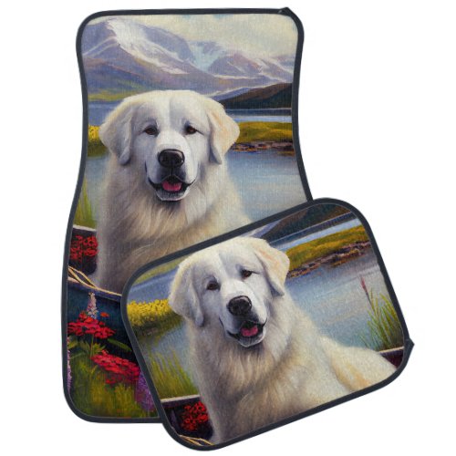 Great Pyrenees on a Paddle A Scenic Adventure Car Floor Mat