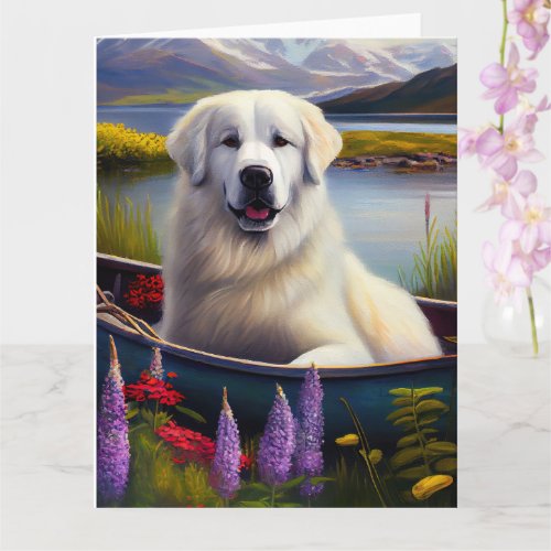 Great Pyrenees on a Paddle A Scenic Adventure Card