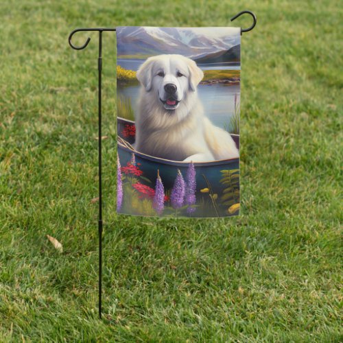 Great Pyrenees on a Paddle A Scenic Adventure Garden Flag