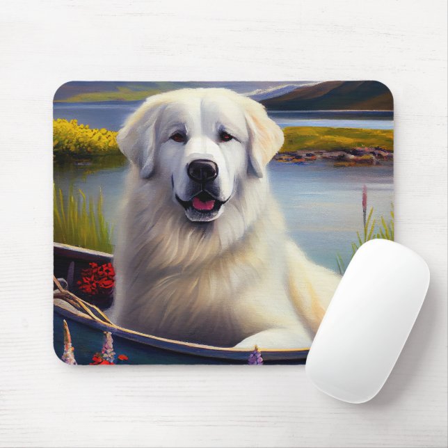 Great Pyrenees on a Paddle: A Scenic Adventure Mouse Pad (With Mouse)