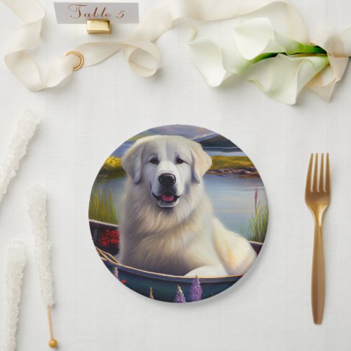 Great Pyrenees on a Paddle A Scenic Adventure Paper Plates