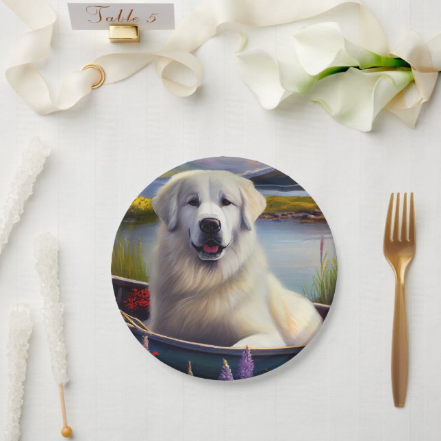 Great Pyrenees on a Paddle: A Scenic Adventure Paper Plates (Wedding)