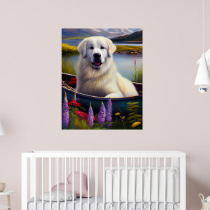 Great Pyrenees on a Paddle: A Scenic Adventure Poster