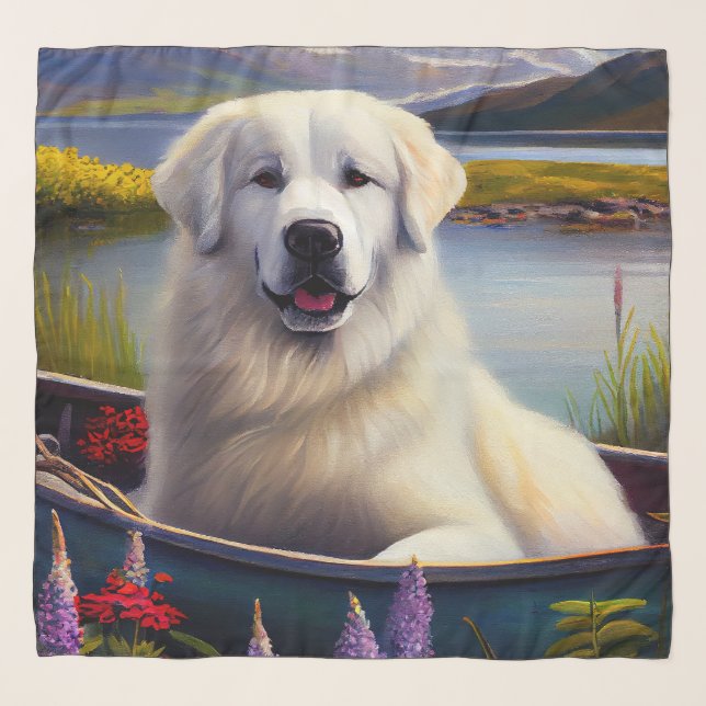 Great Pyrenees on a Paddle: A Scenic Adventure Scarf (Front)