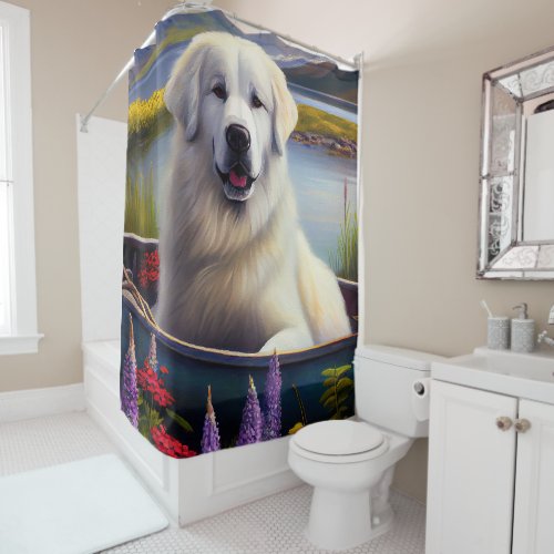Great Pyrenees on a Paddle A Scenic Adventure Shower Curtain