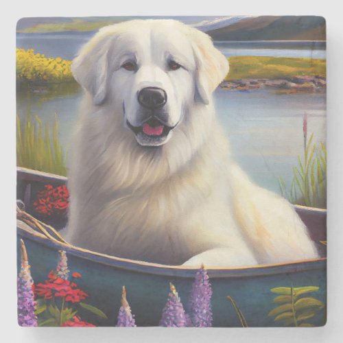 Great Pyrenees on a Paddle A Scenic Adventure Stone Coaster