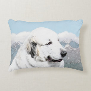 Great Pyrenees Painting - Original Dog Art Accent Pillow