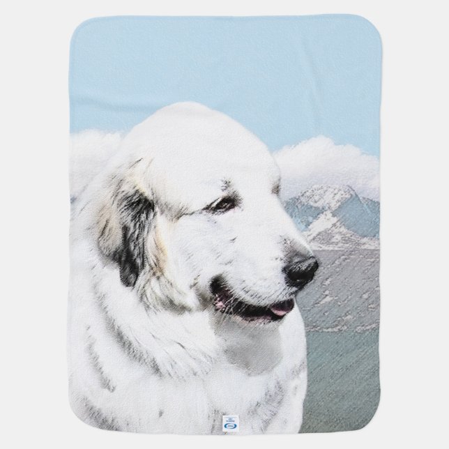 Great Pyrenees Painting - Original Dog Art Baby Blanket (Back)