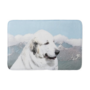 Great Pyrenees Painting - Original Dog Art Bathroom Mat
