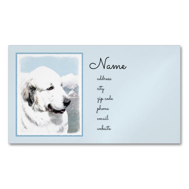 Great Pyrenees Painting - Original Dog Art Business Card Magnet (Front)