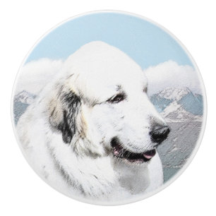 Great Pyrenees Painting - Original Dog Art Ceramic Knob