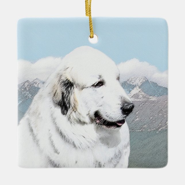 Great Pyrenees Painting - Original Dog Art Ceramic Ornament (Front)