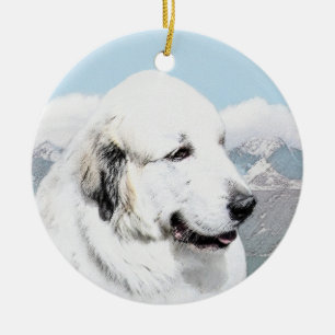 Great Pyrenees Painting - Original Dog Art Ceramic Ornament