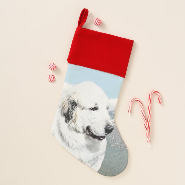 Great Pyrenees Painting - Original Dog Art Christmas Stocking (Front)