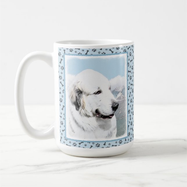 Great Pyrenees Painting - Original Dog Art Coffee Mug (Left)
