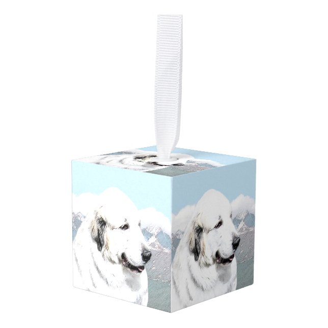 Great Pyrenees Painting - Original Dog Art Cube Ornament (Front Angled)