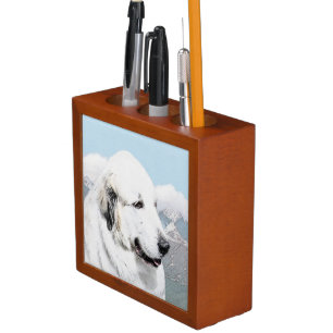 Great Pyrenees Painting - Original Dog Art Desk Organizer