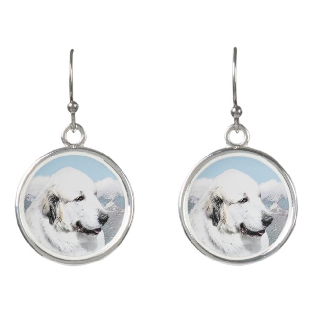 Great Pyrenees Painting - Original Dog Art Earrings (Front)