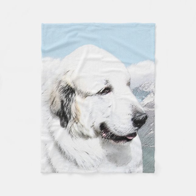 Great Pyrenees Painting - Original Dog Art Fleece Blanket (Front)