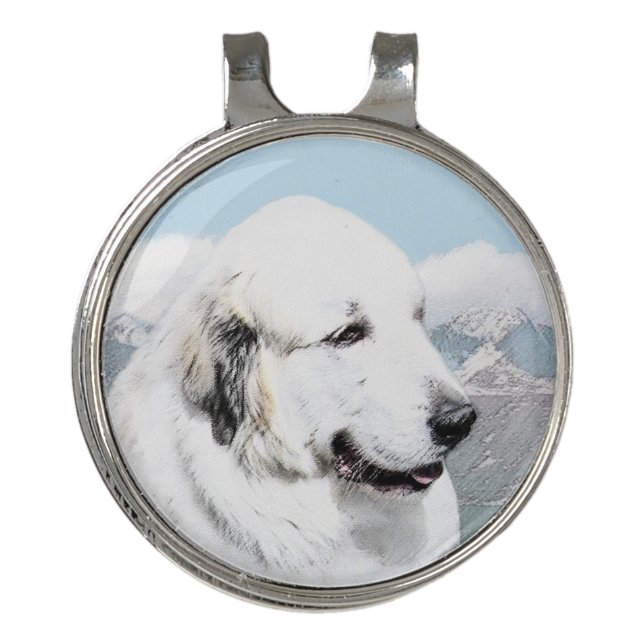 Great Pyrenees Painting - Original Dog Art Golf Hat Clip (Front)