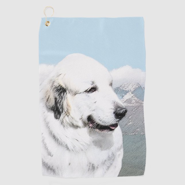 Great Pyrenees Painting - Original Dog Art Golf Towel (Front)