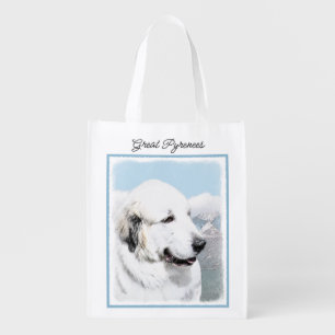 Great Pyrenees Painting - Original Dog Art Grocery Bag