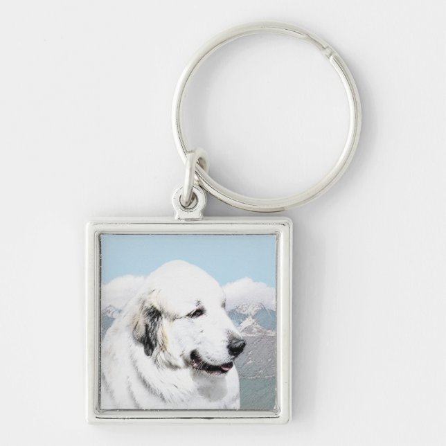 Great Pyrenees Painting - Original Dog Art Keychain (Front)