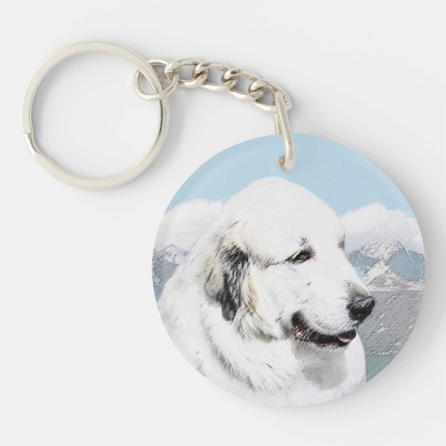 Great Pyrenees Painting - Original Dog Art Keychain (Front)