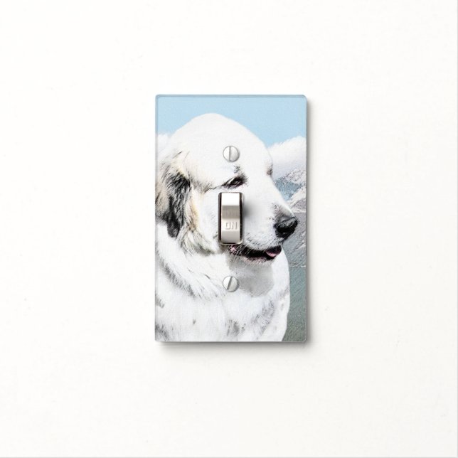 Great Pyrenees Painting - Original Dog Art Light Switch Cover (In Situ)