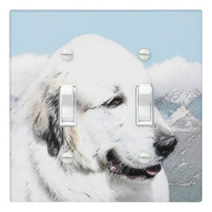 Great Pyrenees Painting - Original Dog Art Light Switch Cover