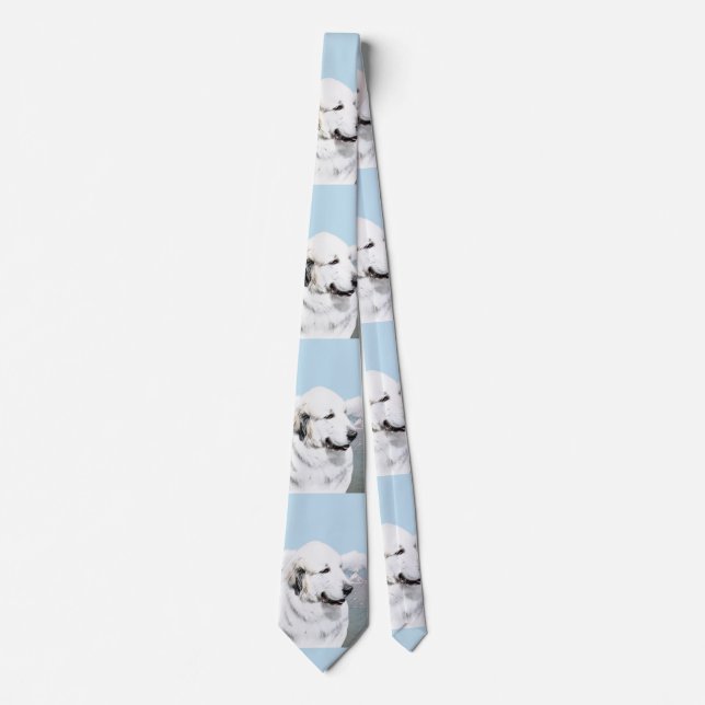Great Pyrenees Painting - Original Dog Art Neck Tie (Front)