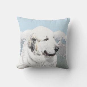 Great Pyrenees Painting - Original Dog Art Outdoor Pillow