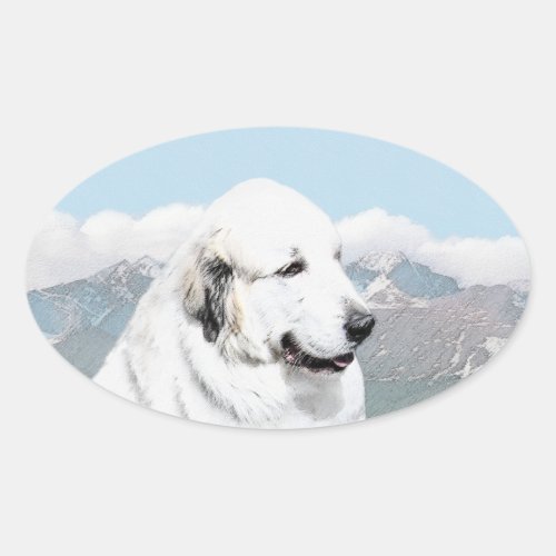 Great Pyrenees Painting _ Original Dog Art Oval Sticker