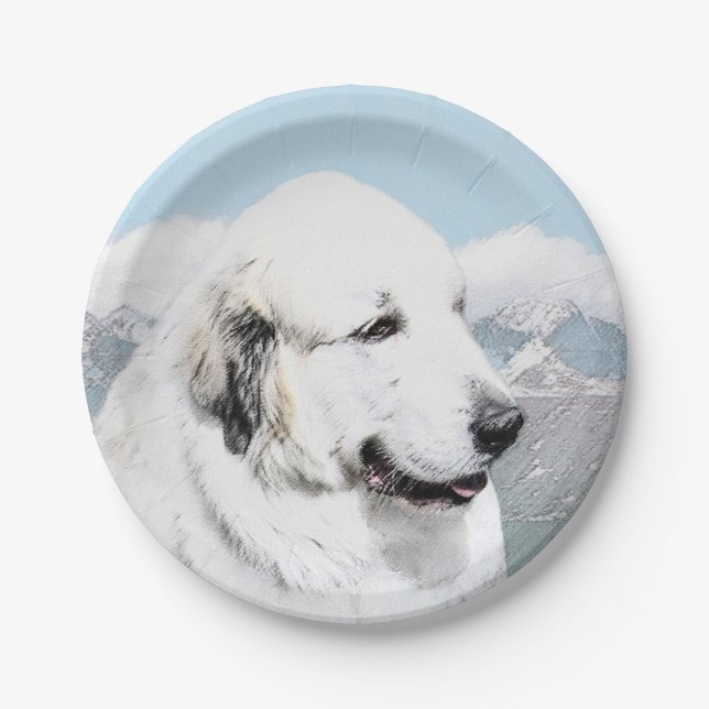 Great Pyrenees Painting - Original Dog Art Paper Plates (Front)