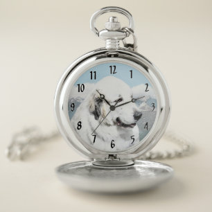 Great Pyrenees Painting - Original Dog Art Pocket Watch
