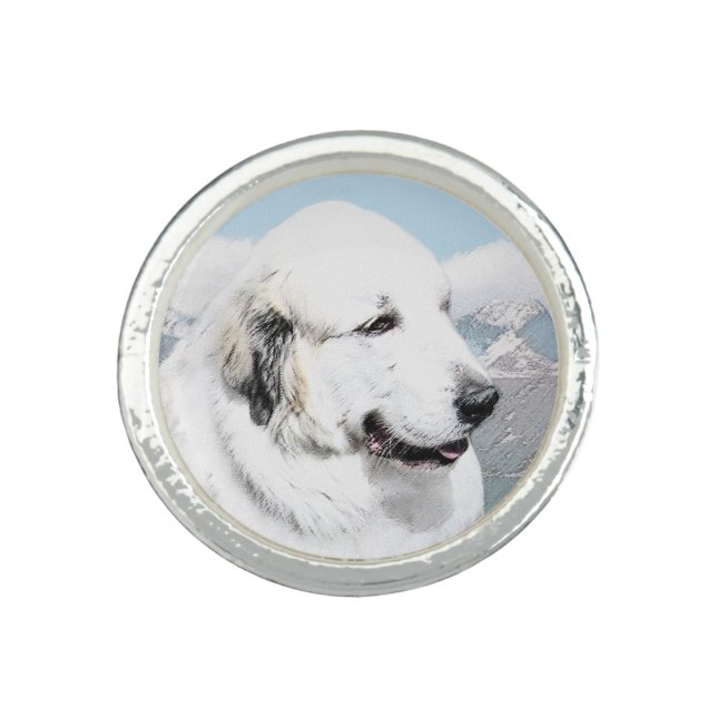 Great Pyrenees Painting - Original Dog Art Ring (Front)