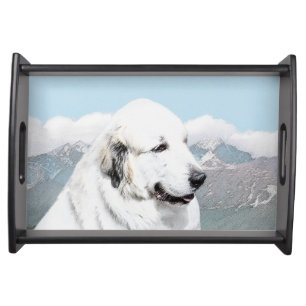 Great Pyrenees Painting - Original Dog Art Serving Tray