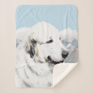 Great Pyrenees Painting - Original Dog Art Sherpa Blanket