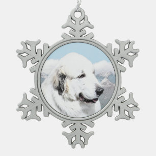 Great Pyrenees Painting - Original Dog Art Snowflake Pewter Christmas Ornament